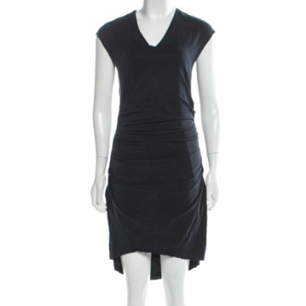 NWT Helmut Lang Grey V-Neck Gathered Midi Dress L
